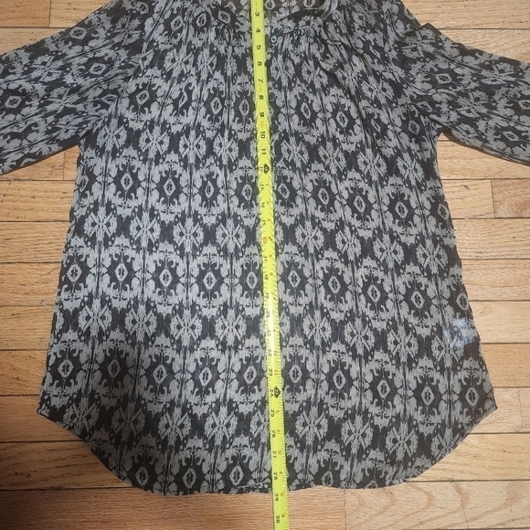 Faded Glory L (12-14) Black Combo Ikat Print Peasant Blouse Tunic Top - Picture 9 of 15